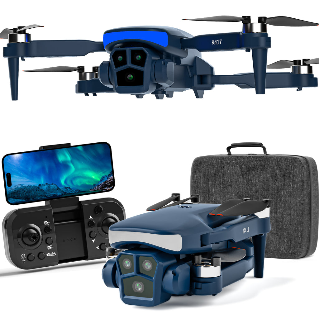 K417 Drone with Camera 1080p HD,90° Electric Adjustable Lens,Blue LED Lights AIdrones with Dual Cameras for Adults,Remote Control Quadcopter with Altitude Hold for Beginners,Gestures Selfie,Carry Case