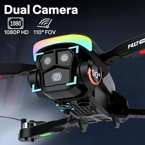 F417Pro Drone with 1080P Camera Screen Remote Control,RGB LED Light FPV Drone Quadcopter,Headless Mode Altitude Hold Optical Flow Positioning,One Key Start/Land Foldable,3 Speed Modes