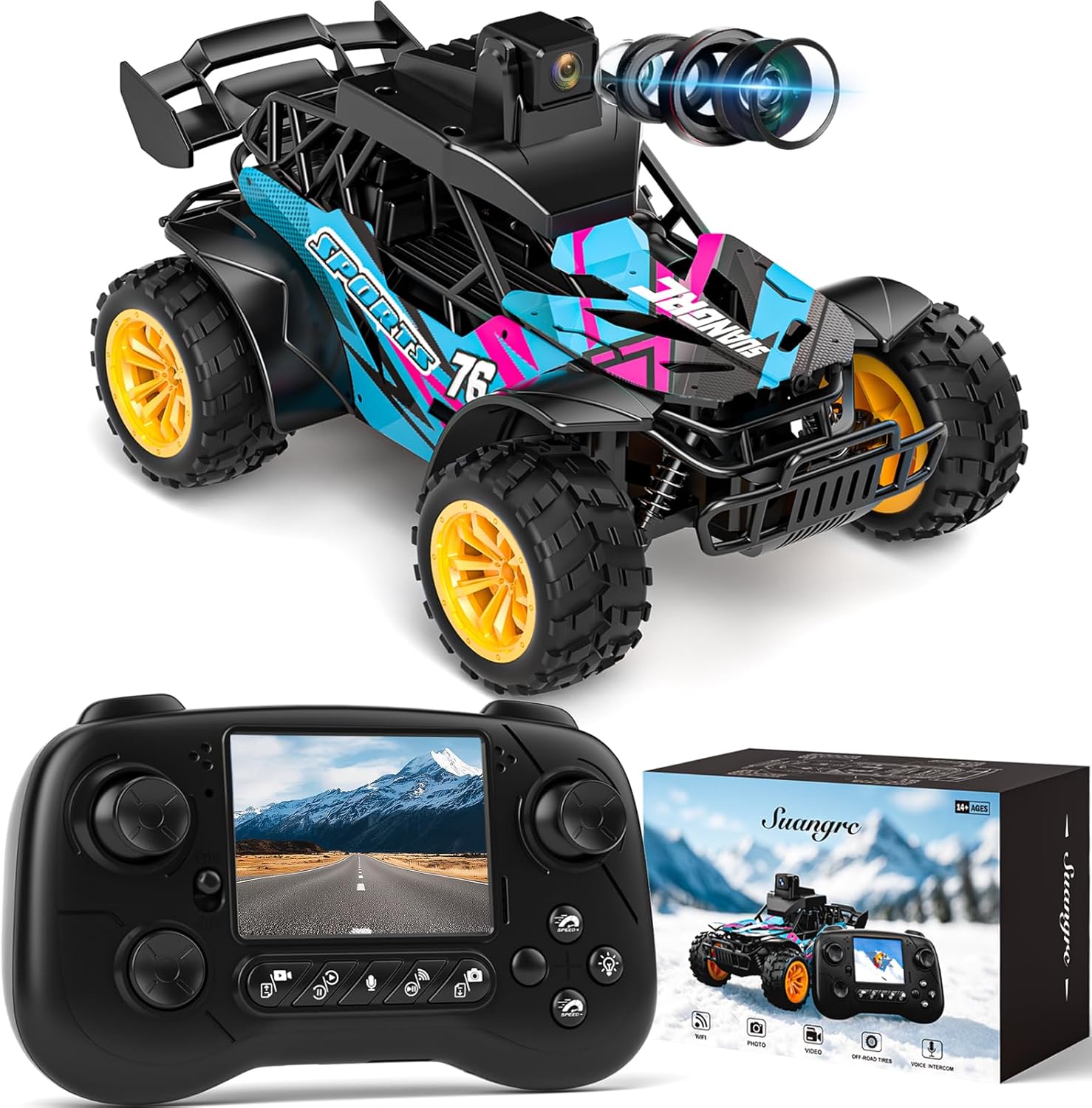RC Truck with Camera, 2.4GHz FPV Remote Control Car with 2.4" LCD Screen, RC Car with 45° Adjustable Camera, 2 Speeds Modes, Alloy Body, Remote Control Off-Road Truck