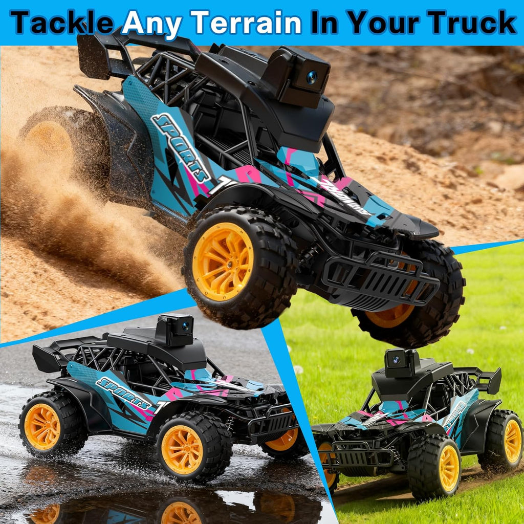 RC Truck with Camera, 2.4GHz FPV Remote Control Car with 2.4" LCD Screen, RC Car with 45° Adjustable Camera, 2 Speeds Modes, Alloy Body, Remote Control Off-Road Truck
