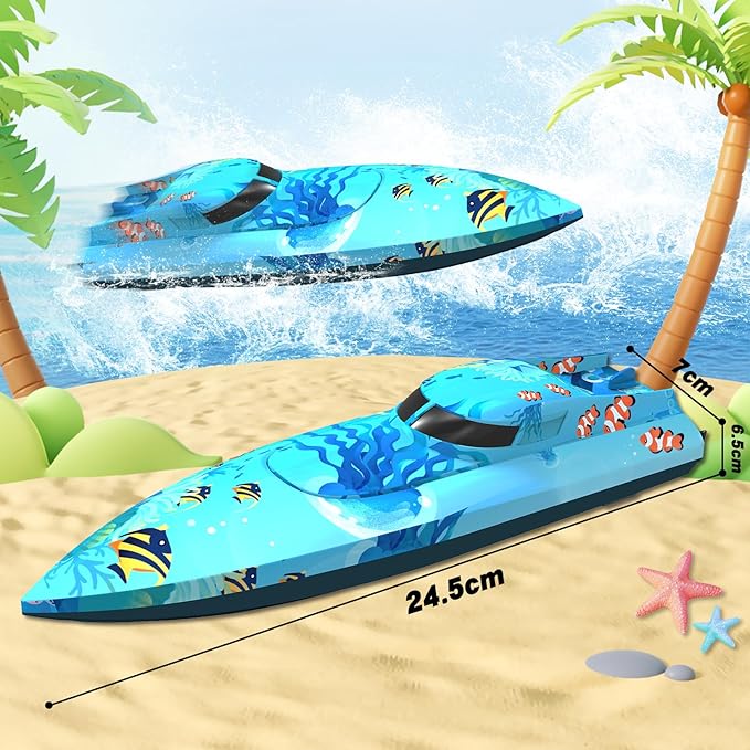 Remote Control Boat with LED Lights,Electric RC Boat Toy,Full Waterproof Pool Toys,Water Function Low Battery Alert Rechargeable Battery 2.4GHz Remote Control