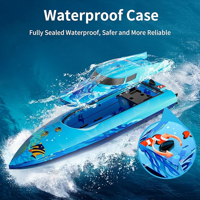Remote Control Boat with LED Lights,Electric RC Boat Toy,Full Waterproof Pool Toys,Water Function Low Battery Alert Rechargeable Battery 2.4GHz Remote Control