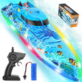 Remote Control Boat with LED Lights,Electric RC Boat Toy,Full Waterproof Pool Toys,Water Function Low Battery Alert Rechargeable Battery 2.4GHz Remote Control