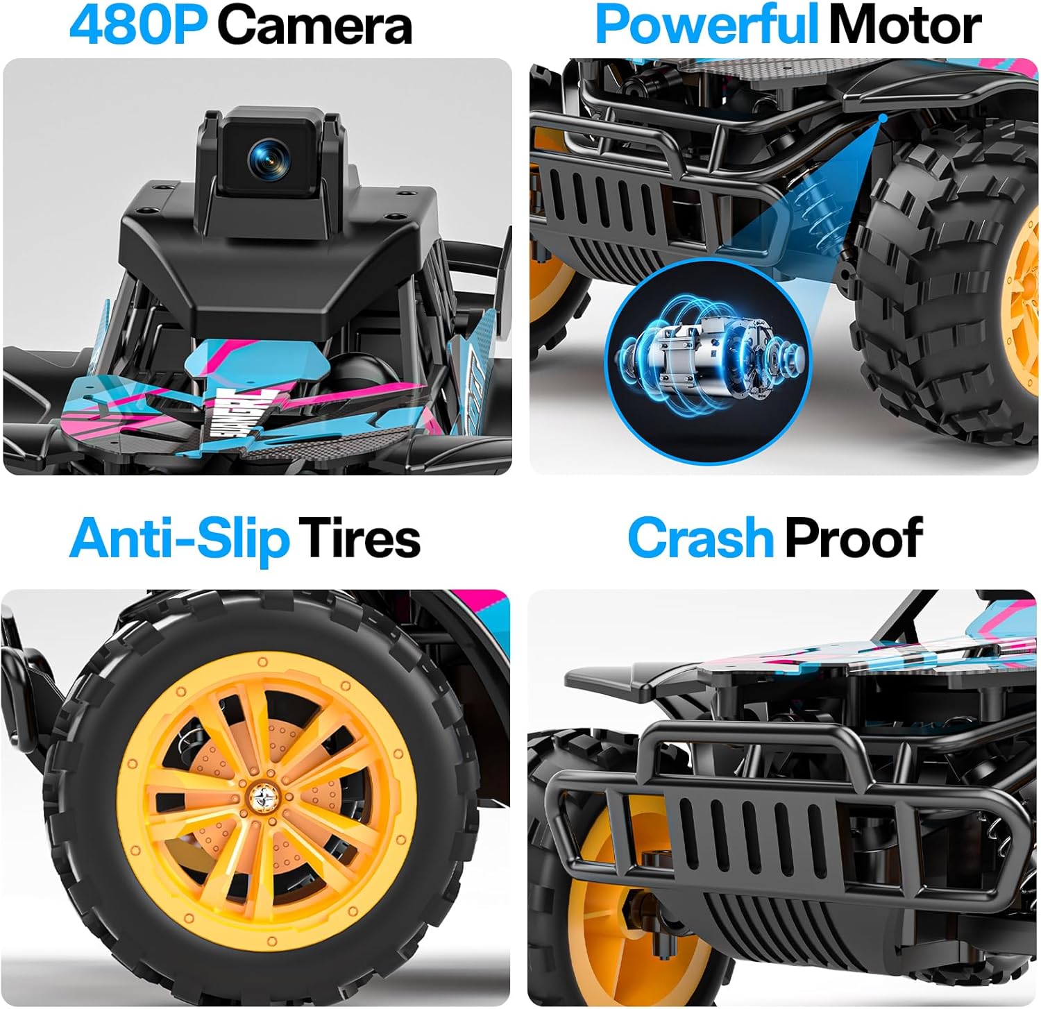 RC Truck with Camera, 2.4GHz FPV Remote Control Car with 2.4" LCD Screen, RC Car with 45° Adjustable Camera, 2 Speeds Modes, Alloy Body, Remote Control Off-Road Truck