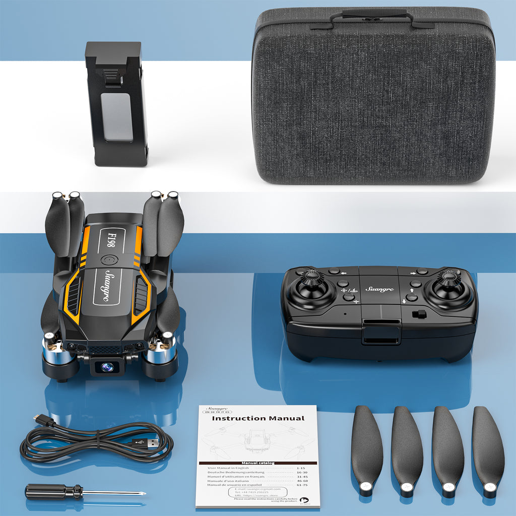 F198 Drone with Camera 720P HD 90°Adjustable Lens,RC Quadcopter with Dual Camera for Adults Beginners,Foldable FPV Drones WiFi APP,3D Flips,Auto Hold,Optical Flow Positioning,Waypoint Fly,Carry case