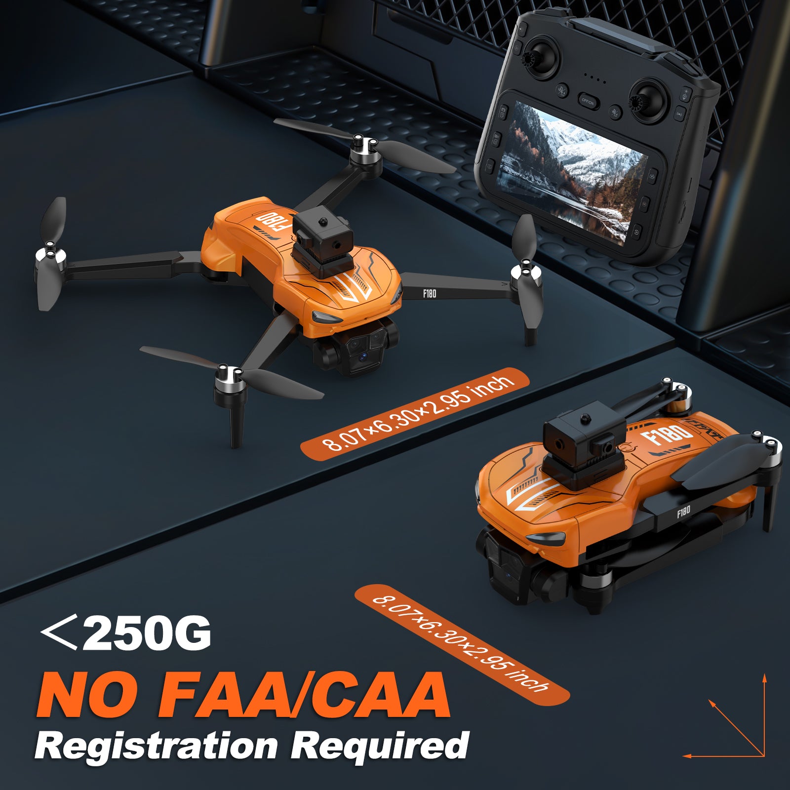 F180 GPS Drone with 4.5" LCD RC Screen, Auto Return, Auto Obstacle Avoidance, SD Card, Follow Me, Under 249g