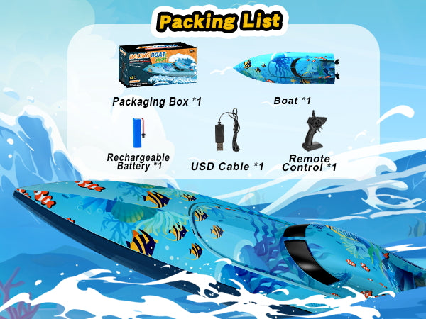 Remote Control Boat with LED Lights,Electric RC Boat Toy,Full Waterproof Pool Toys,Water Function Low Battery Alert Rechargeable Battery 2.4GHz Remote Control