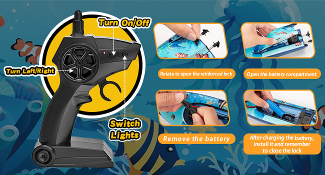 Remote Control Boat with LED Lights,Electric RC Boat Toy,Full Waterproof Pool Toys,Water Function Low Battery Alert Rechargeable Battery 2.4GHz Remote Control