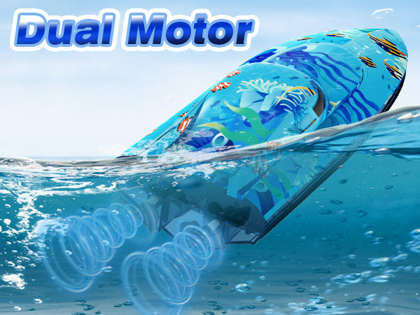 Remote Control Boat with LED Lights,Electric RC Boat Toy,Full Waterproof Pool Toys,Water Function Low Battery Alert Rechargeable Battery 2.4GHz Remote Control