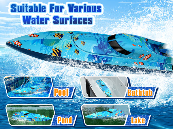 Remote Control Boat with LED Lights,Electric RC Boat Toy,Full Waterproof Pool Toys,Water Function Low Battery Alert Rechargeable Battery 2.4GHz Remote Control