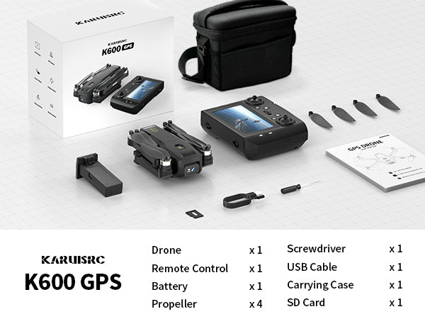 K600 GPS Drone with Camera, 4.5 Inch LCD Screen RC, SD Card with GPS Drone, Auto Return Follow Me, Modular battery, Handbag GPS Drone under 250g